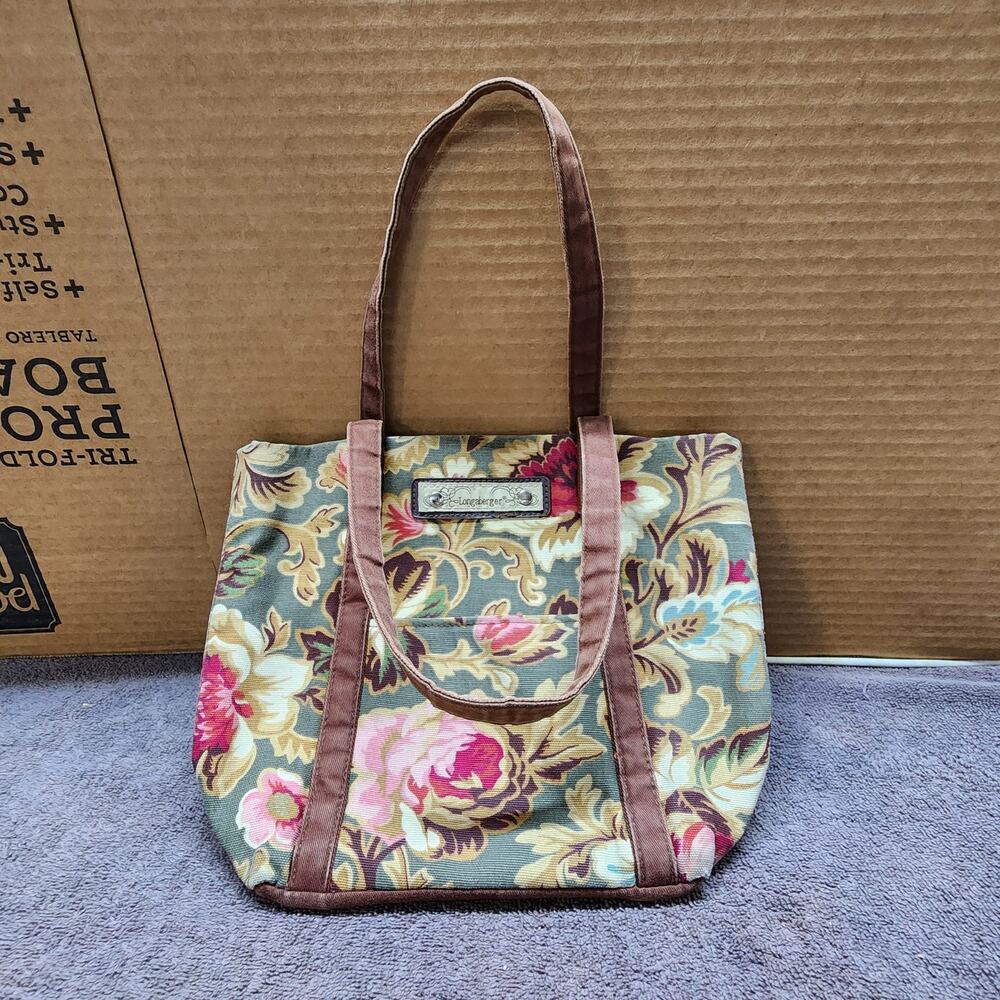 Longaberger Small handbag purse floral canvas Bag p1